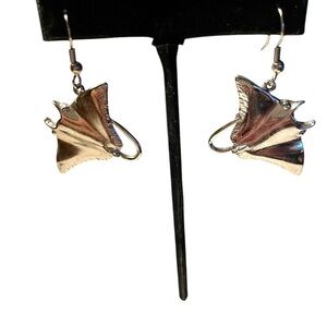 Earrings, Silver Tone Bat Earrings, Large, Heavy Shiny Unusual Fun Earri…